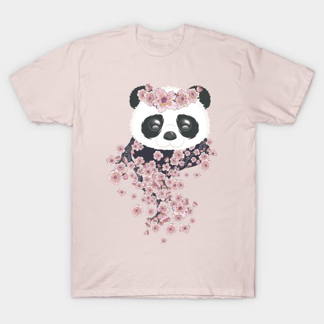 Panda with Sakura branch T-Shirt by AnnArtshock